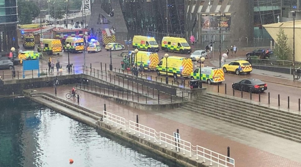 Paramedics, police and fire crews have been seen lining The Quays