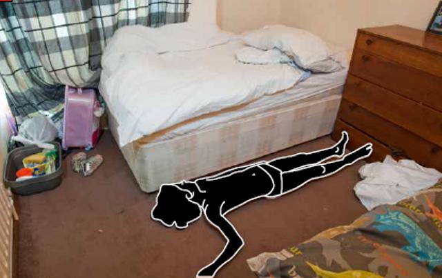 A police image shows how she was found lying dead in her bedroom