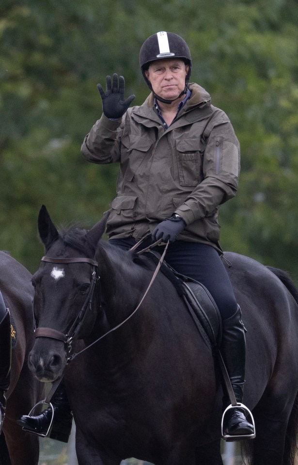 a man wearing a helmet is riding a black horse