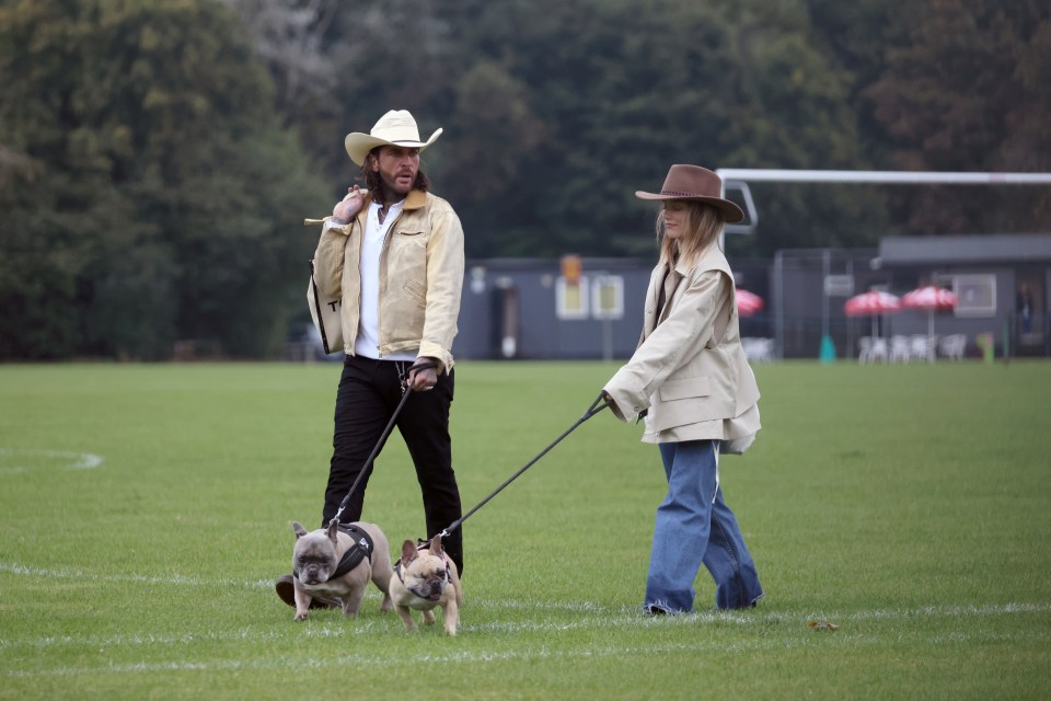 The pair were seen enjoying a walk in the park with Pete's two french bulldogs