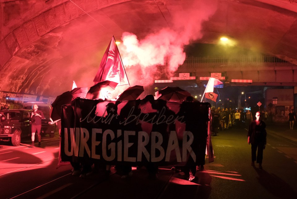 Protesters marched through Dresden's centre after AfD's win