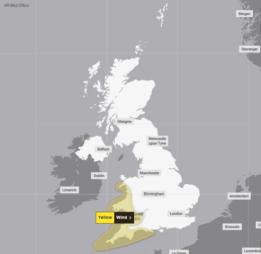 The Met Office has issued a yellow wind warning today