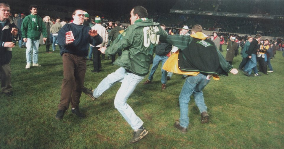 Horror fighting spilled out onto the pitch in 1995