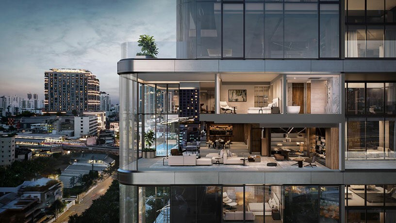 A glimpse of the luxury apartments with huge glass windows and vast living spaces