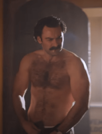 Aidan Turner takes centre stage in a saucy shot from Rivals’ first episode