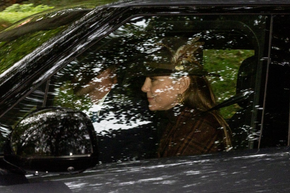 The mum-of-three, 42, driving to Crathie Kirk Church in Scotland