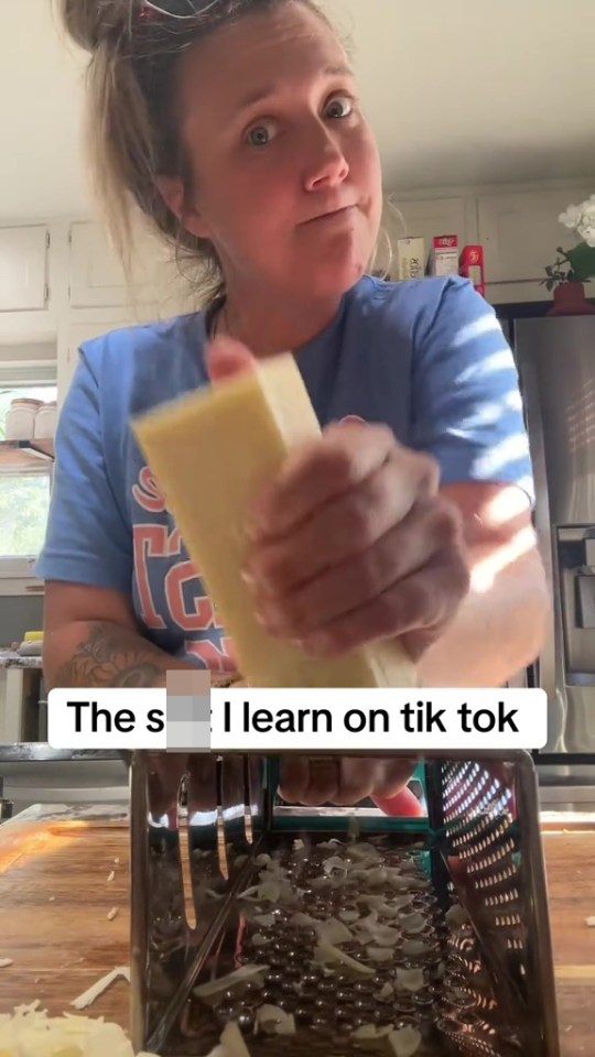 She advised placing the grater on its side to grate cheese