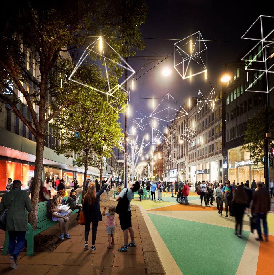 an artist 's impression of a city street at night