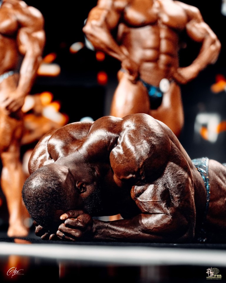 The 'Nigerian Lion', 32, broke down in tears at the Mr Olympia win