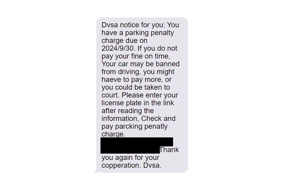 The text messages notify people that they have a 'parking penalty charge'