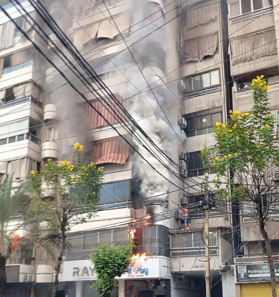 A building caught on fire following a walkie-talkie explosion