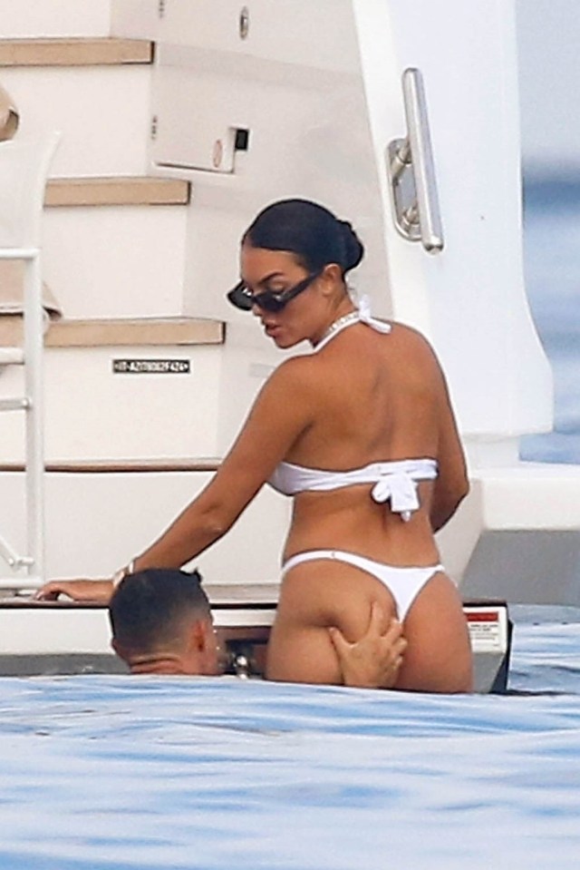 Cristiano Ronaldo grabbed Georgina Rodriguez's bum as they climbed out the sea