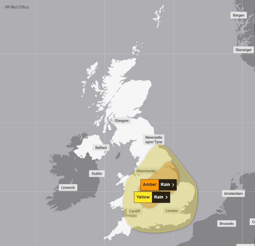 The Met Office issued an amber warning and urged drivers to be careful