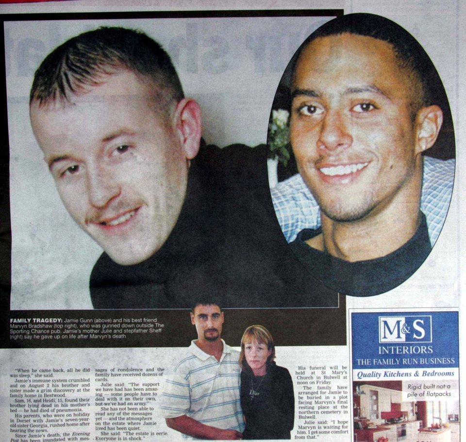 Jamie Gunn (left) took his own life after pal Marvyn Bradshaw (right) was gunned down