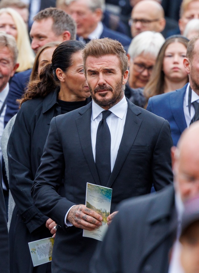 Sven’s England captain David Beckham at the town’s Fryksande church for the service