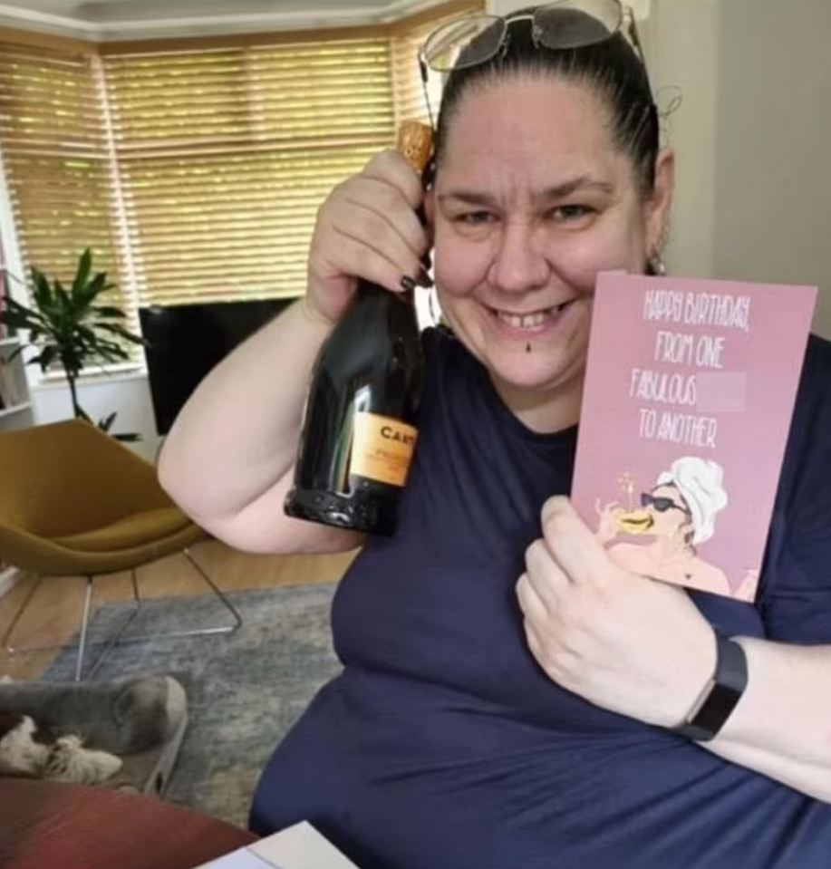 a woman is holding a card that says happy birthday from one fabulous to another