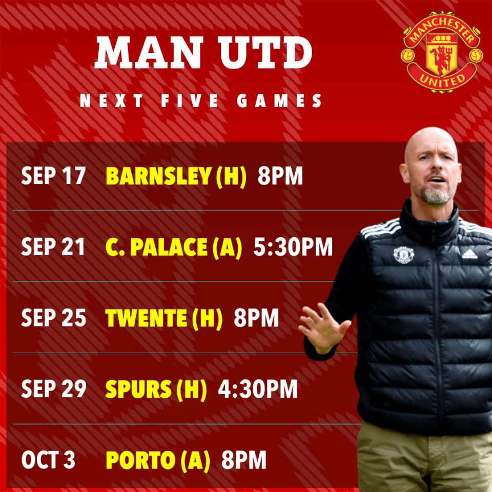 a man in a manchester united vest stands in front of a red background