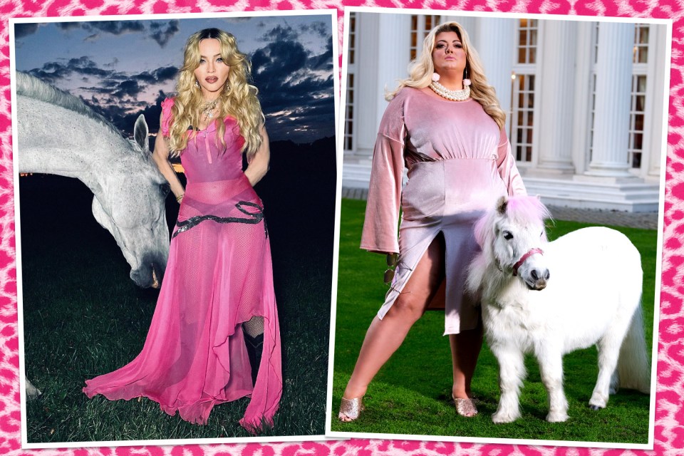 Madonna and Gemma have been snapped with horses while wearing pink gowns