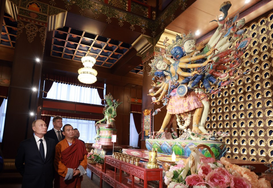 Putin visits the Tubten Shedrub Ling datsan in Kyzyl, Republic of Tuva, Russia