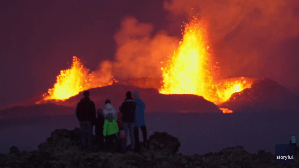 Vast spouts of lava spewed through a new fissure in the rock caused by recent earthquakes