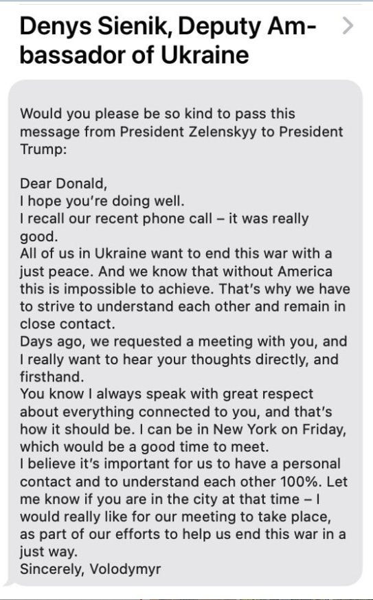 Trump shared a private message Zelensky sent to him on his Truth Social account