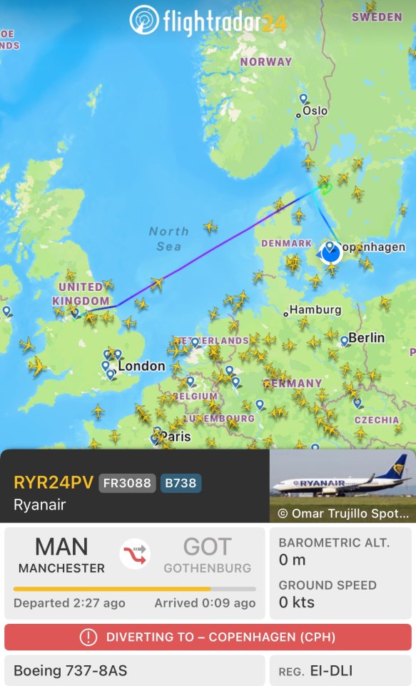 a flight tracker shows a ryanair plane taking off from manchester