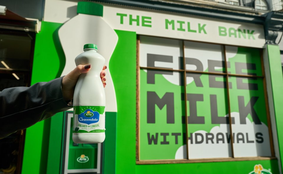 The ATM dispenses bottles of free milk