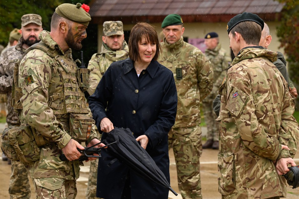 Chancellor of the Exchequer Rachel Reeves speaks with soldiers and staff at the Stanford Training Area near Thetford