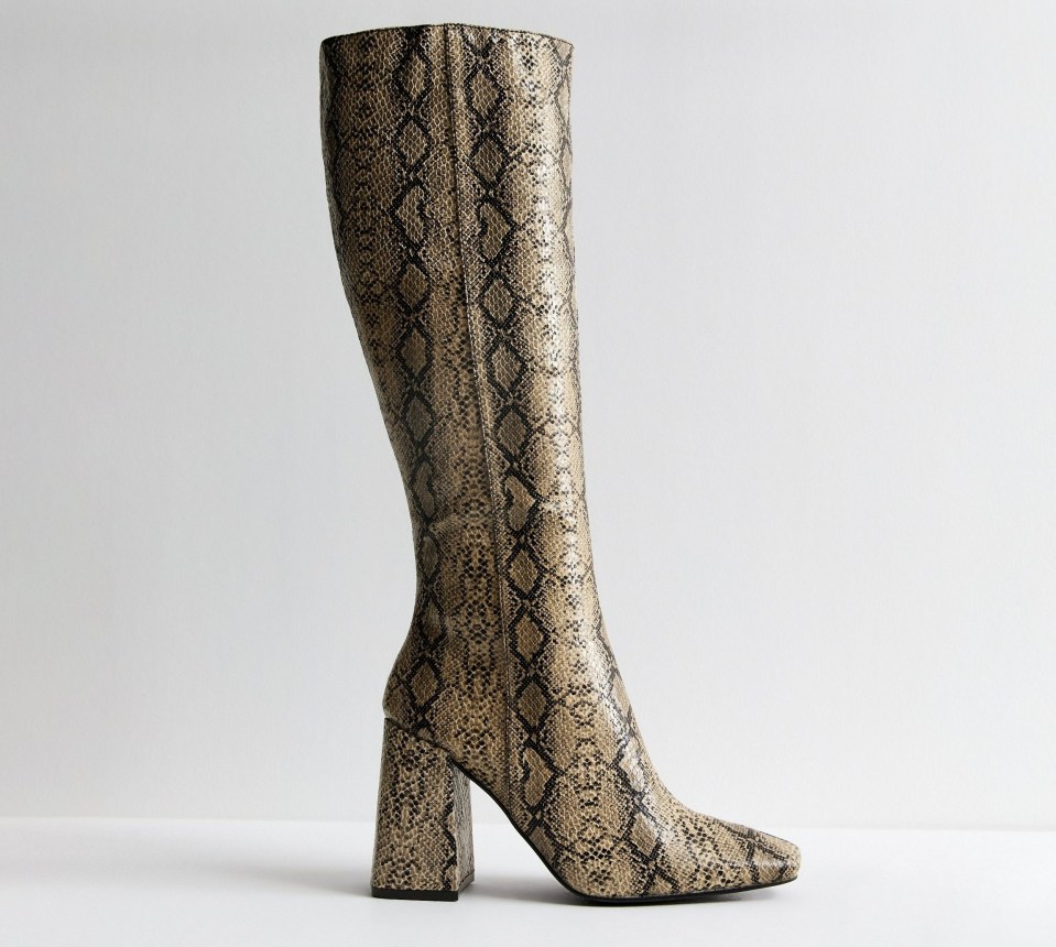 a pair of snakeskin boots on a white background