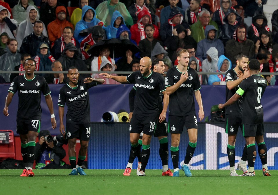 Feyenoord celebrate Ladislav Krejci's own goal