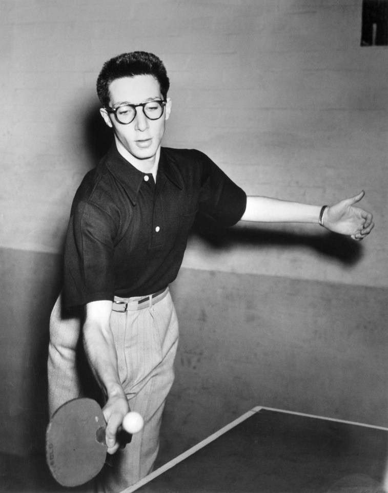 Ping pong king Marty Reisman practises for the 1949 showdown at Wembley Arena