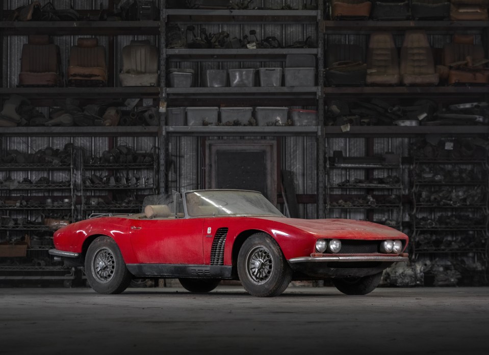 Many of the cars, including this rare Iso Grifo Spider, fetched millions