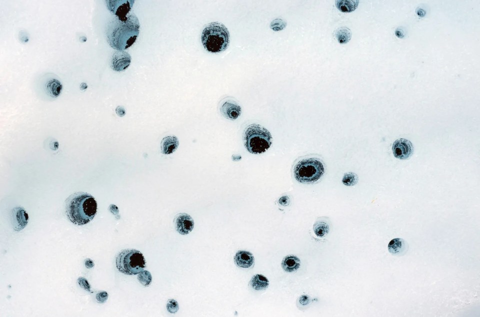 Cryoconite holes like these - found on Earth - could be the answer