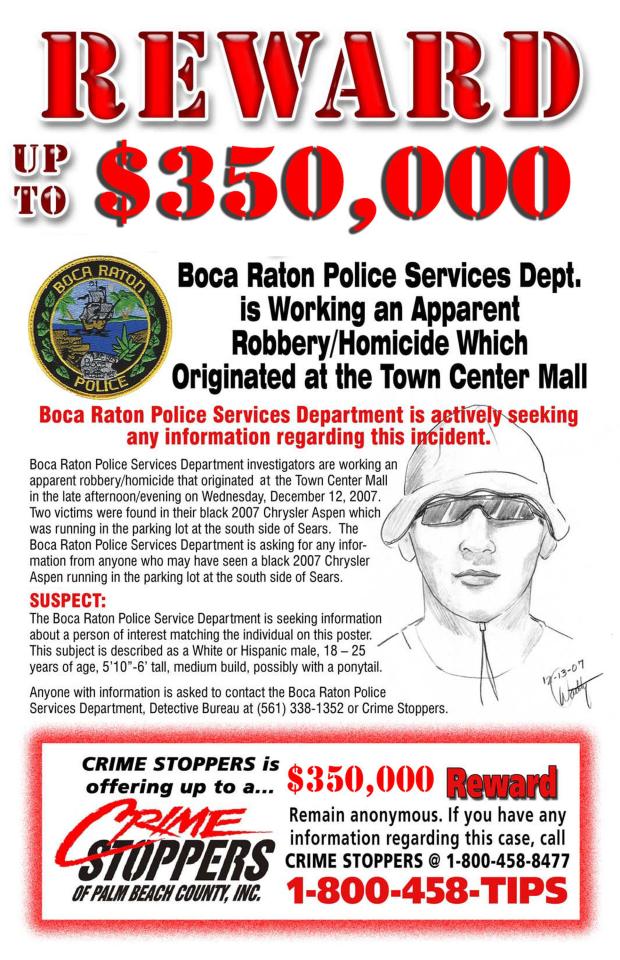 a poster advertising a reward of up to $ 350,000