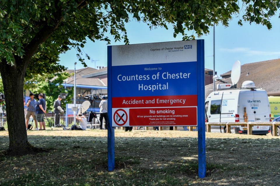 a blue sign for the countess of chester hospital