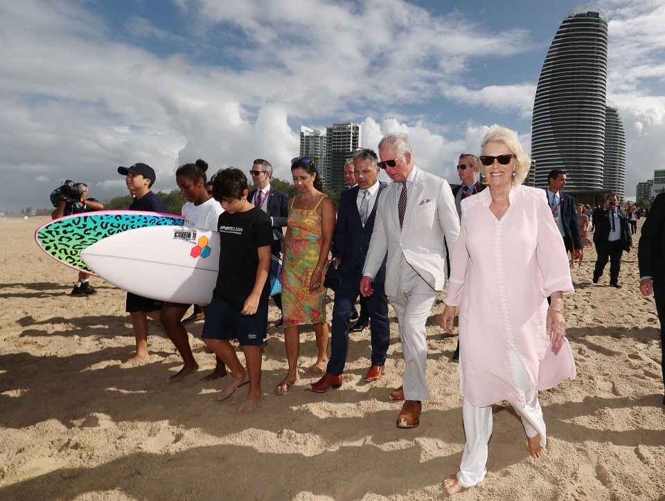 Charles and Camilla looking 'stoked' with some Gold Coast surfers in 2018