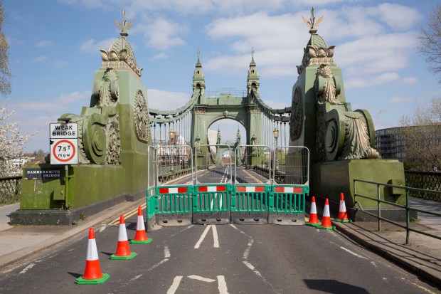 Hammersmith Bridge in London closed due to structural damage.