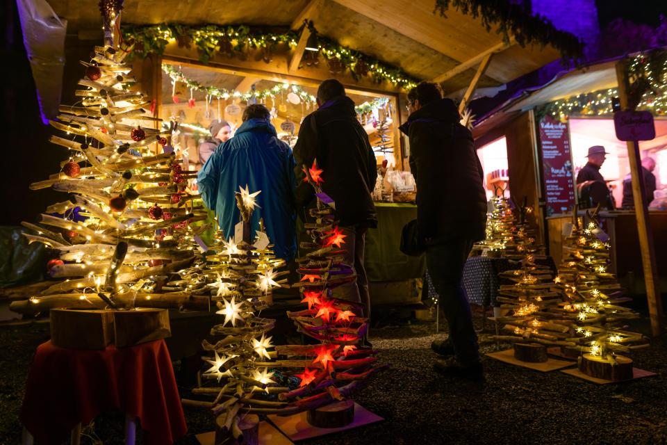 The wooden stalls sell handmade gifts and local products