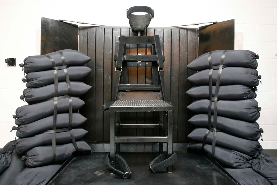 A chair sits in the execution chamber at the Utah State Prison after Ronnie Lee Gardner was executed by firing squad