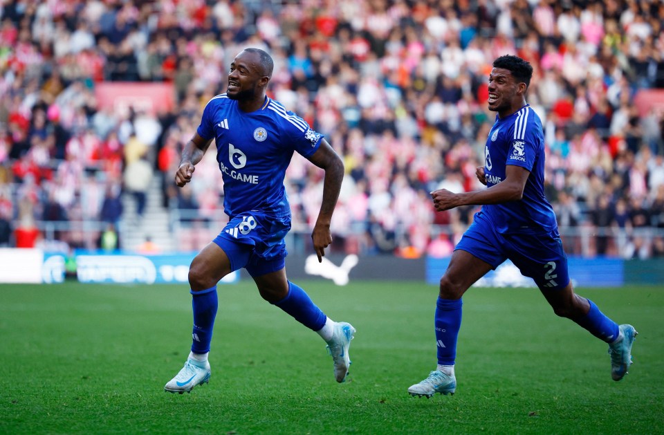 Jordan Ayew raced away to celebrate his late Leicester winner