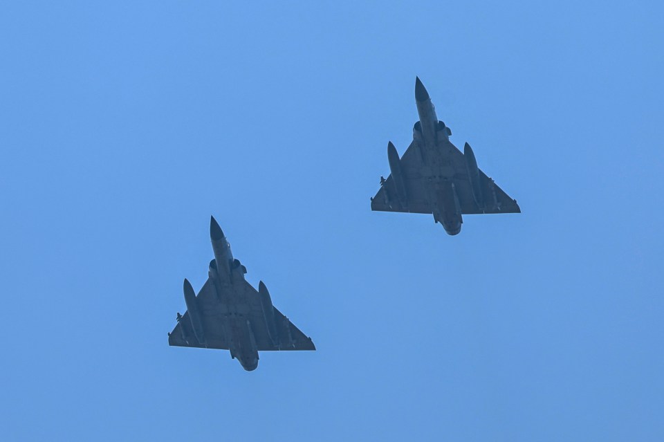 Two Taiwanese Air Force Mirage 2000 fighter jets armed with missiles deployed from Hsinchu Air Base