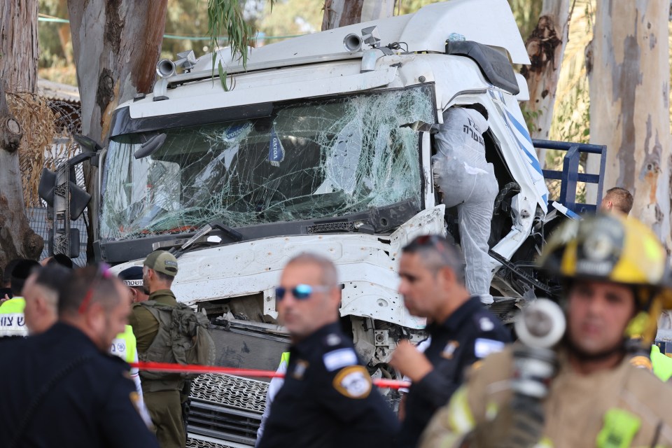 The front of the smashed up truck