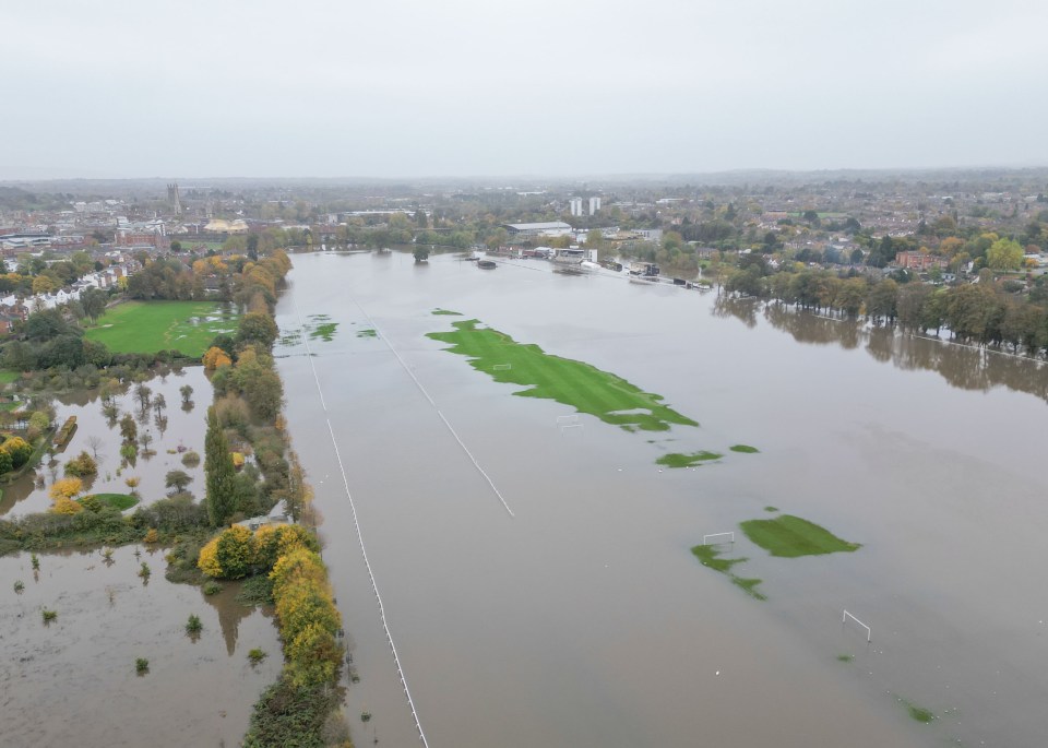 Worcester racecourse was completely drowned out after the nearby River Severn burst its banks