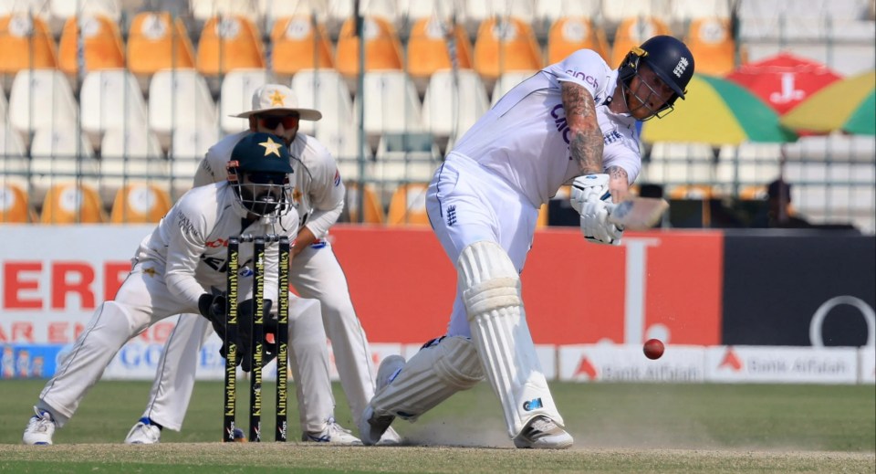 Ben Stokes lost grip of his bat while looking for a big six