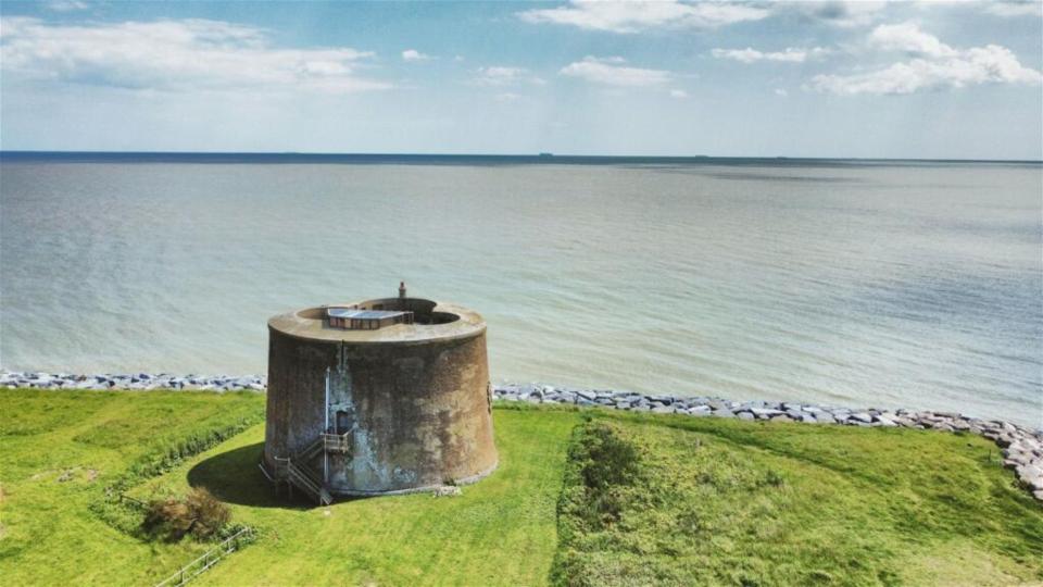 The gun tower comes with stunning views of the Suffolk coast