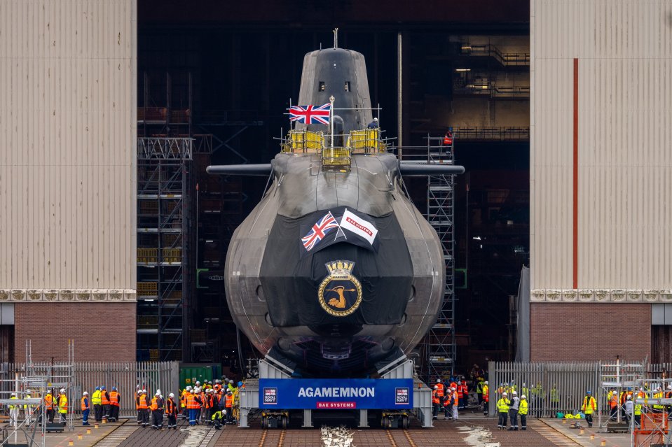 The Royal Navy's latest Astute Class attack sub HMS Agamemnon entered the water for the first time today