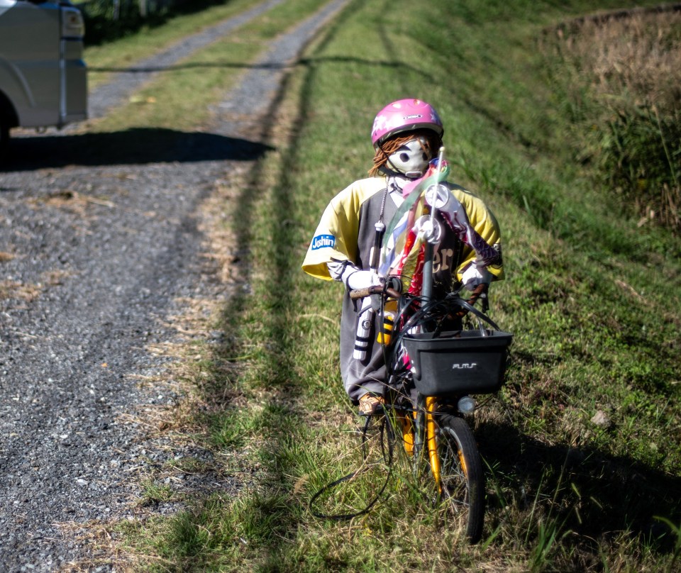 Eerie pictures of Ichinono show the dolls in everyday positions such as riding a bike