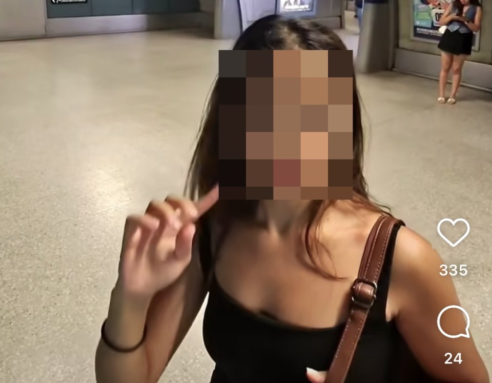 a woman is standing in front of a sign that says eastbound platform 5