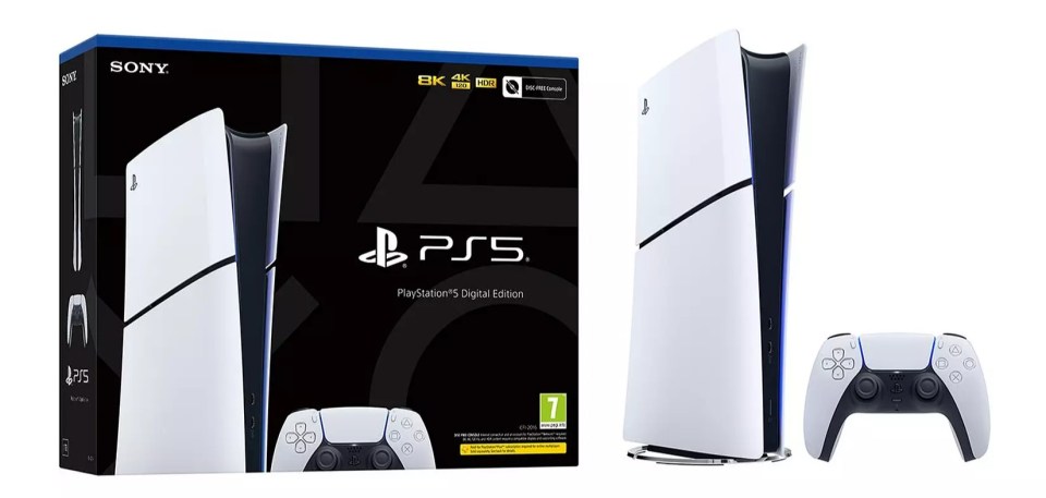 a sony ps5 is shown next to its box