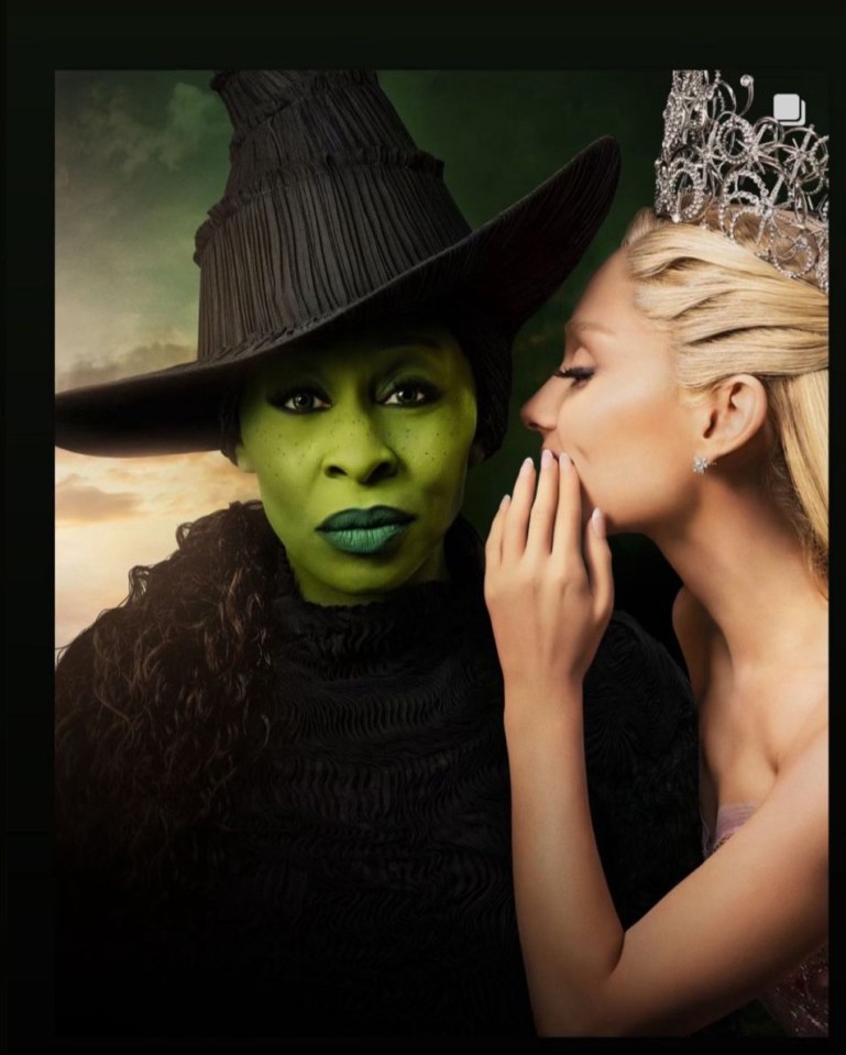 Cynthia Erivo reacts to edits on the Wicked poster, pictured the original movie poster